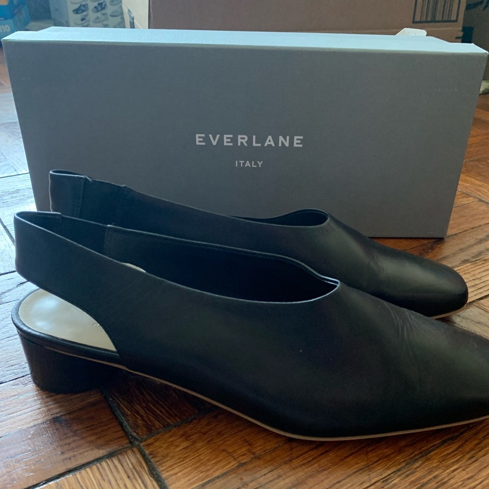 Everlane Black Square Toe Slingbacks